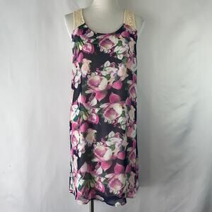 Mystree Women's Pink & Black Floral Sleeveless Dress Size Large